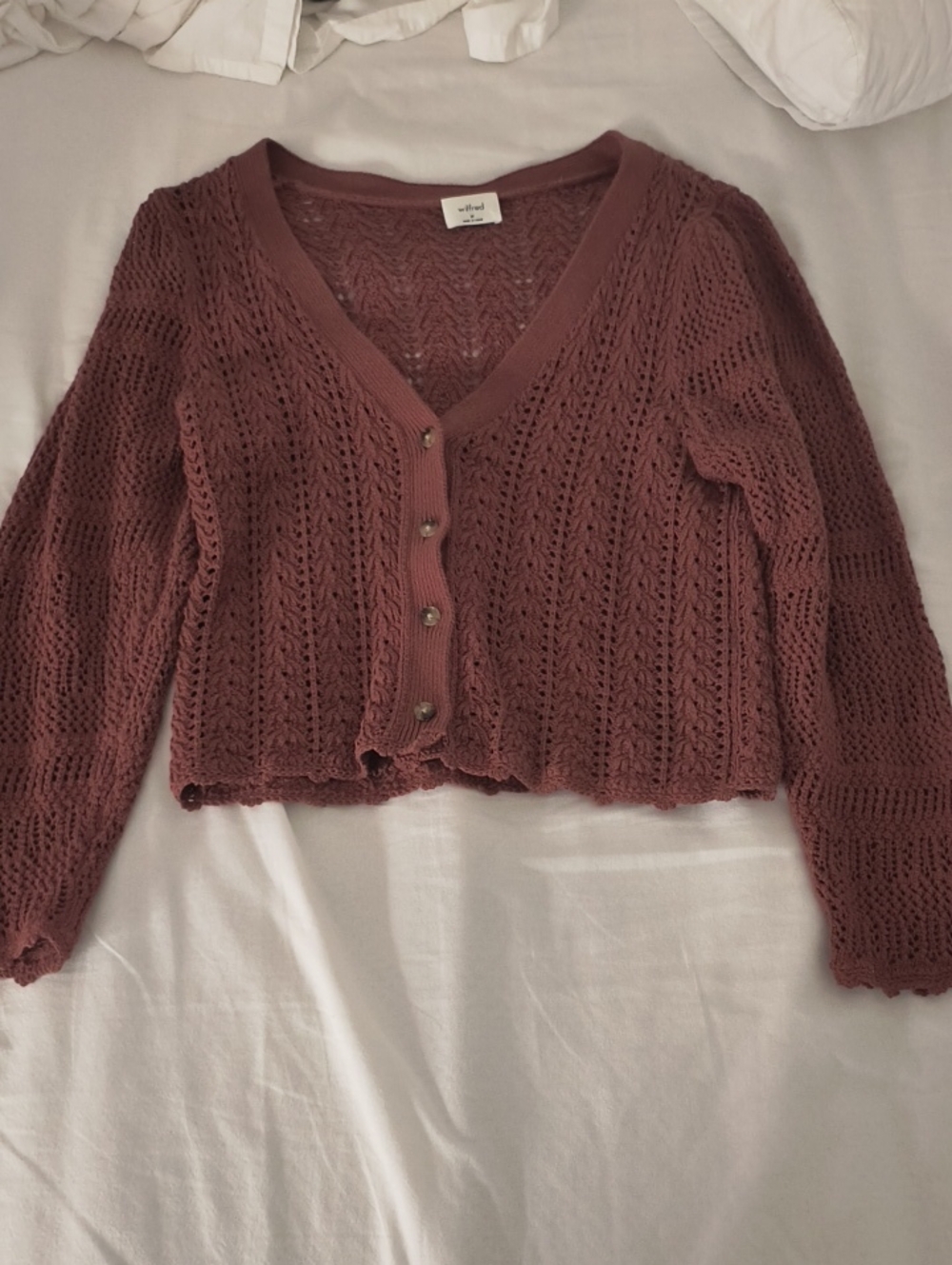Wilfred Rose-Mauve Crochet V-Neck Button Cardigan